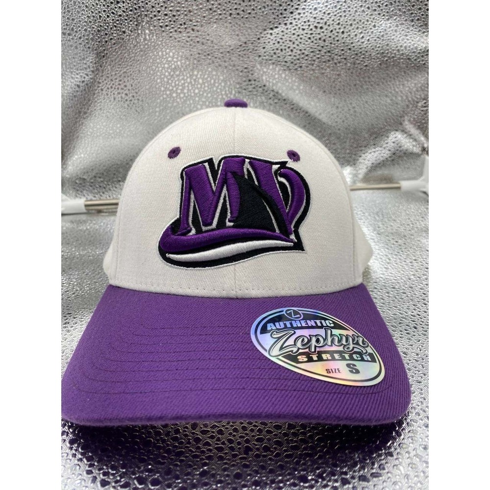 Zephyr Stretch Hat Mens Small White‎ Purple MV Sharks Logo Baseball Cap NWT